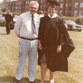 Elida Witthoeft in her cap and gown with her father